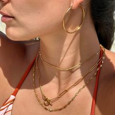 Water resistant 💧 Materials: Stainless Steel Measurements: 5 cm Closure: Snap Allergy Information: Hypoallergenic Tarnish Resistant Hoop Necklace, Everyday Plated Hoop Earrings, Minimalist Plated Hoop Earrings, Gold Hoop Jewelry With Lobster Clasp, Anchor Jewelry, Gold Water, Joah Brown, Trendy Earrings, Large Hoop Earrings