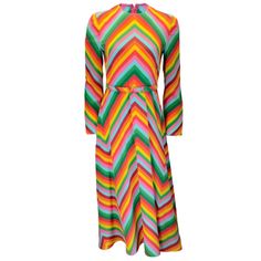 Description: Valentino Chevron Print Crepe De Chine Midi Dress In Multicolor. Style Number Xb3vayb570q From The 2021 Collection. Condition: Never Worn Fabric Content: Shell - 100% Silk / Belt - 100% Silk Care: Do Not Wash / Do Not Bleach / Do Not Tumble Dry / Iron At Maximum Sole Plate Temperature Of 110 Degrees Celsius / Iron - Low / Professional Dry Cleaning - Mild Process / Remove Detachable Acessories Before Washing / After Washing, Carefully Iron The Hems Of The Garment To Restore Its Origi Vibrant Multicolor V-neck Dress, Multicolor V-neck Dress With Vibrant Print, Multicolor V-neck Midi Dress With Vibrant Print, Multicolor Vibrant Print V-neck Dress, Valentino Dresses, Red V-neck Midi Dress With Vibrant Print, Silk Print Dress, Chevron Print, Tumble Dryer