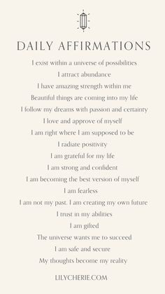 a poem written in black and white with the words daily affirmations on it