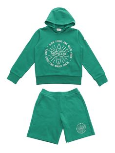 Moncler Enfant green childrens sweatshirt + Bermuda shorts set in cotton, sweatshirt with hood and contrasting logo on the front, Bermuda shorts with slanted welt pockets.Composition: 100% COTTON FABRIC 2 100% COTTON INTERIOR HOOD LINING 100% COTTON Green Sports, Luxury Sportswear, Active Outfits, Kenzo Kids, Sports Suit, Sportswear Brand, Stella Mccartney Kids, Mens Activewear, White Hoodie