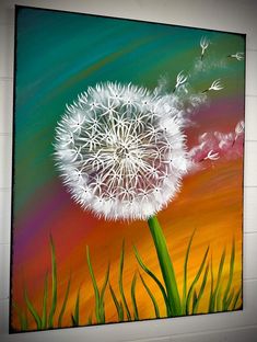 a painting of a dandelion blowing in the wind