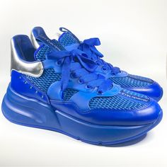 These Are A Brand New Pair Of Alexander Mcqueen Oversized Runner Sneakers In Blue Leather Upper Leather Lining Rubber Sole Sizes Available: 42eu/9us 44eu/11us (Sold Out) 100% Authentic New With Boxmade In Italy Msrp: $690 Alexander Mcqueen Sneakers Black, All White Shoes, Alexander Mcqueen Blue, Navy Blue Sneakers, Black Alexander Mcqueen, Alexander Mcqueen Sneakers, Mcqueen Sneakers, Alexander Mcqueen Shoes, Black And White Sneakers