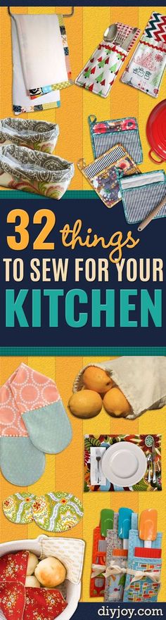 the cover of 32 sewings to sew for your kitchen, with pictures of different items