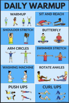 This poster is an example of my daily warmup routine with my students in PE Class. Please note the 9 variations are the same stretches, but different colors to match your theme or school colors in your gym. Included in the download are 9 variations of the poster that you see in the preview:Red with ... Pe Classroom, Gym Games For Kids, Elementary Physical Education, Elementary Pe, Physical Education Lessons, Warm Up Games, Teacher Motivation, Baseball Drills, Pe Lessons