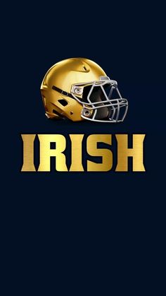 a football helmet with the word irish in gold on a black background, as if it were an american football team