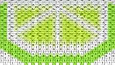 a green and white cross stitch pattern with numbers in rows on the bottom half of it