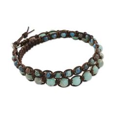 Handmade Unisex Beaded Macrame Wrap Bracelet from Thailand - Oceanic Wanderer | NOVICA Beaded Macrame, Bracelets Ideas, Green Jasper, Silver Buttons, Bracelet Crafts, Cord Bracelets, Blue Agate, Women Artisans, Agate Beads