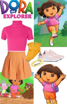 an image of dora the explorer in pink shirt and orange skirt with her hand on her hip