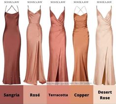 four different colors of evening dresses