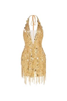 This exquisite dress features a halter neckline and sleeveless design, adorned with shimmering sequins and intricate mesh details. Perfect for any glamourous occasion, it exudes elegance and sophistication. Gold Mini Dress, Fashion Dream Job, Preformance Outfits, Mean Blvd, Gold Outfit, Stunning Outfits, Glam Dresses, Sequin Mini, Dress For Short Women