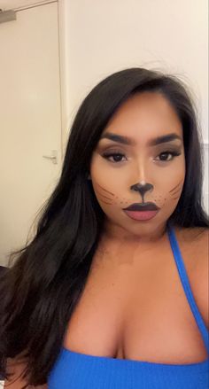 Cat Makeup Black Women, Kitten Halloween Costume For Women, Cat And The Hat Makeup, Black Cat Makeup Halloween Pretty, Cat Costume Black Women, Halloween Cop Makeup, Black Cat Costume For Women Makeup, Fox Makeup Looks Halloween, Simple Makeup Looks Halloween