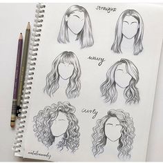 a notebook with drawings of different types of hair