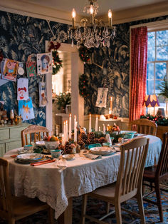 Christmas Decorated Dining Room Christmas Cosy, Martha Stewart Christmas, H R, Winter Things, Nancy Meyers, Cozy Spaces, Beautiful Rooms, Festive Decor, Christmas Decor Ideas