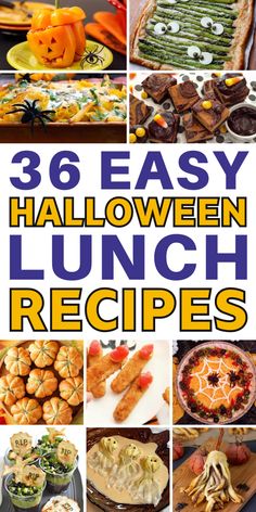 the cover of an easy halloween lunch recipe book with images of different foods and desserts