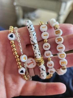 This set is perfect for the bride to be. It's classy and super trendy. Can be customized for you. Trendy White Wedding Jewelry, Adjustable White Bridal Accessories For Bridal Shower, Charm Crafts, Bead Projects, Farm Stand, Clay Bead, Bracelet Ideas, Bead Jewelry, Bride To Be