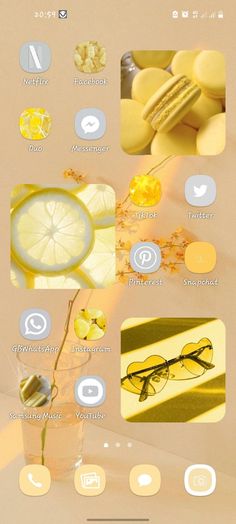 Yellow layout with a touch of grey Android Phone Layout, Aesthetic Pastel Yellow, Yellow Layout, Samsung Homescreen Layout Ideas, Samsung Homescreen, Phone Organisation, Layout Phone, Phone Layouts, Yellow Theme