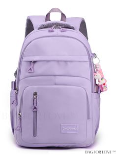 BagForLove - Letter Patch Decor Functional Backpack with Bag Charm - Perfect for School, College, and Travel Product Description Color Purple Strap Type Adjustable Composition 100% Nylon Pattern Type Plain Bag Size Medium Material Polyamide Style Preppy Closure Type Zipper Features High-capacity Type Classic Backpack Size Chart INCH CM Handle Height Strap Length Bag Height Bag Width Bag Length 3.5 inch 35.4 inch 17.7 inch 8.3 inch 11.8 inch Handle Height Strap Length Bag Height Bag Width Bag Len Purple Nylon Student Backpack, Purple Travel Backpack With Zipper Pocket, Purple Nylon Backpack For Back To School, Back To School Purple Nylon Backpack, School Bags Highschool, Cute School Bags Highschool, Purple School Bag, Purple School Supplies, College Bags For Women