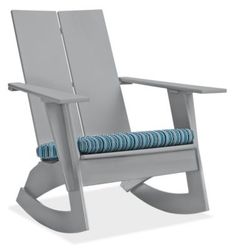 Emmet is our exclusive design and made just for us by Loll Designs in Duluth, Minnesota. This sustainable outdoor rocking chair with cushion is crafted from high-density polyethylene (HDPE) made partially from recycled plastics. Emmet is a circular product, meaning its materials can be used over and over again. Bottle Opener > Bottle Opener Material: Fabric; Recycled Plastic | Room & Board | Modern Emmet Patio Rocker in Vinna in Recycled Plastic w/ Light Gray Frame - Performance Fabric Rocker Room, Modern Antique Furniture, Modern Outdoor Chairs, Outdoor Rocking Chair, Duluth Minnesota, Loll Designs, Rocker Chairs, Living Room Accent Tables, Modern Outdoor Furniture