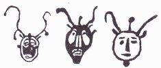 three masks with faces drawn on them