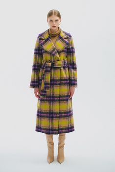 Add a vibrant pop of colour to your autumn-winter wardrobe, the Multicolor Check Mohair Coat is expertly crafted from a brushed mohair blend with an all-over check pattern. The coat features a long cut length, oversized collar and double button closure. DETAILS Colour: Multicolor Belted waist All-over chek pattern Long cut length Oversized collar Made in Europe MATERIALS 19% mohair 19% alpaca 17% polyester 16% virgin wool 15% polyacryl 14% wool SIZING & FIT Slim Fit. Fits true to size. Plaid Coat Women, Brushed Mohair, Mohair Coat, Checkered Coat, Random Outfits, Plaid Wool Coat, Coat Of Many Colors, Statement Coat, Winter Plaid