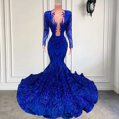 Royal Blue Mermaid Prom Dress, Long Sleeve Mermaid Prom Dress, Dresses Long Elegant, Blue Mermaid Prom Dress, Royal Blue Prom, Blue Prom Dress, Gorgeous Prom Dresses, Formal Dresses With Sleeves, Senior Prom Dresses