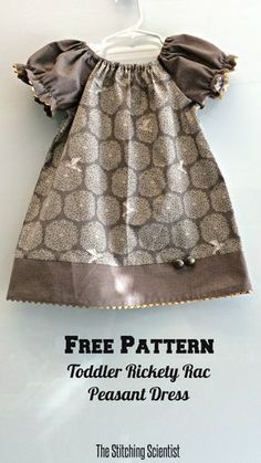 a doll is wearing a dress made out of fabric and has the words free pattern toddler's mighty mac pleasant dress