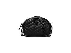 Tory Burch Kira Chevron Powder Coated Small Camera Bag - Handbags : Black/Silver : Featuring an allover quilted design, the Tory Burch Kira Chevron Powder Coated Small Camera Bag offers space to carry your essentials and looks stylish. Leather construction. Zippered closure. Leather and chain crossbody strap. Zippered interior pocket along the back wall. Two interior slit pockets along the front wall. Branding logo on the exterior. Dust bag included. Cotton lining. Imported. Wall Branding, Small Camera Bag, Tory Burch Kira Chevron, Kira Chevron, Handbags Black, Tory Burch Kira, Small Camera, Front Wall, Black Handbags