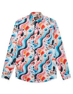 Step into a world of bold expression with The Colourful Swirl Cotton Shirt. Featuring a dynamic and eye-catching swirl print in vibrant hues of pink, blue, orange, and black, this shirt is designed for those who love to stand out. Made from soft, breathable cotton, it combines comfort with a splash of creativity, making it perfect for both casual and statement-making occasions. With its unique abstract design, this limited-edition shirt is your go-to for adding a touch of artistic flair to your wardrobe. Pair it with tailored trousers or denim for an effortlessly cool look. 100% Cotton   Machine Washable Vibrant Multicolor Printed Shirt, Multicolor Abstract Print Long Sleeve Shirt, Spring Shirt With Multicolor Abstract Print, Multicolor Long Sleeve Shirt With Vibrant Print, Fitted Multicolor Shirt With Vibrant Print, Fitted Multicolor Graphic Print Shirt, Fitted Multicolor Vibrant Print Shirt, Spring Multicolor Abstract Print Shirt, Fitted Orange Printed Shirt