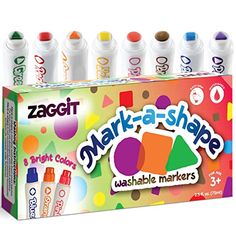 a box of markers with different colors on the front and back of each marker set