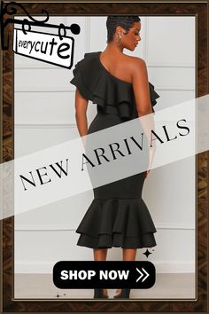 One Shoulder Ruffle Pack Hip Fishtail Evening Dress 1 Million, Evening Dress, Evening Dresses, One Shoulder