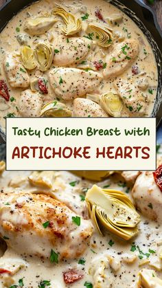 chicken breast with artichoke hearts in a skillet