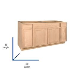 an image of a kitchen cabinet with measurements for the doors and drawer area on each side