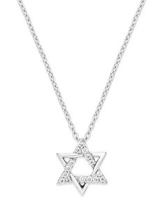 Diamond Star of David Pendant Necklace in Sterling Silver (1/10 ct. t.w.) - Necklaces - Jewelry & Watches - Macy's Formal White Gold Star Of David Necklace, Diamond Star Of David Necklace For Formal Occasions, Fine Jewelry Star Of David Necklace For Formal Occasions, Formal Diamond Star Of David Necklace, Elegant Star Of David Jewelry For Formal Occasions, Formal Star Of David Diamond Necklace, Formal Star-shaped Jewelry With Brilliant Cut, Formal Star Of David Fine Jewelry Necklace, Formal Star-shaped Diamond White Jewelry