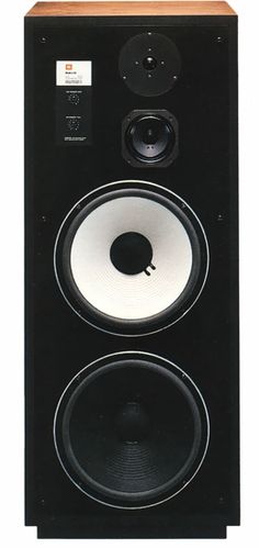 the speaker is black and has two speakers on each side, one in front of the other