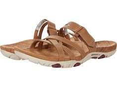 Merrell Sandspur Rose Slide - Women's Sandals : Tobacco/Pomagranate : Enjoy the sandy beaches and city streets with the sleek, versatile style of the Merrell Sandspur Rose Slide! Full grain leather upper. Side hook-and-loop closure for easy adjustability. Lycra® neoprene lining for soft, padded comfort. Microfiber footbed cover for added comfort and breathability. M Select™ FRESH agents reduces shoe odor for a fresher foot environment. Lightly cushioned footbed for underfoot support. Merrell air Summer Leather Sandals For Outdoor Activities, Leather Sandals For Outdoor Summer Activities, Leather Sandals For Summer Outdoor Activities, Adjustable Open Toe Footbed Sandals For Outdoor, Adjustable Outdoor Footbed Sandals With Open Toe, Synthetic Sandals With Leather Footbed For Outdoor, Outdoor Sandals With Leather Footbed And Synthetic Material, Brown Outdoor Slides With Arch Support, Brown Slides With Arch Support For Outdoor