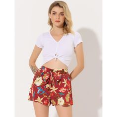 Elevate your summer wardrobe with the Allegra K Women's Elastic Waist Floral Print Beach Shorts. Perfect for those sunny beach days or casual weekends, these shorts blend comfort and style seamlessly.

- Material: Lightweight fabric
- Color: Red with floral pattern
- Size: Medium
- Gender: Female
- Features: Elastic waist with self-tie belt, wide legs, pleated detail

These vibrant red-floral shorts are designed with a flattering wide-leg cut and a comfortable elastic waistband that adjusts to f Female Features, Belt Wide, Summer Beach Shorts, Womens Summer Shorts, Vacation Wardrobe, Tailored Shorts, Summer Boho, Casual Weekend, Tie Dye Shorts