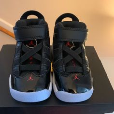 Toddler Jordan 6 Rings. Size 5c. Black With White And Light Blue Sole. Never Worn. Nike High-top Non-slip Basketball Shoes, Nike Non-slip High-top Basketball Shoes, Non-slip Synthetic Basketball Shoes, Nike Synthetic Non-slip Basketball Shoes, Sporty Jordan Shoes With Scratch-resistant Round Toe, Non-slip Sporty Jordan Shoes With Round Toe, Black Low-top Scratch-resistant Basketball Shoes, Streetwear Scratch-resistant Synthetic Jordan Shoes, Synthetic Scratch-resistant Jordan Shoes For Streetwear