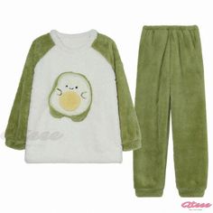 Qteee - Embroidered Cartoon Round Collar Plush Pajama Set Avocado Color, Collared Greens, Cartoon Embroidery, Winter Color, Winter Colors, Round Collar, Pajama Set, Ukraine, Avocado