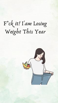 a woman holding a plate with food on it and the words f k t i am losing weight this year