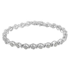 Enjoy this charming diamond bracelet that sparkles with with round brilliant cut diamonds set in circular links. Crafted in cool sterling silver this elegant design adds a touch of sparkle to any outfit. It has a total diamond weight of 1 carat. Colorful Bracelets, Diamond Cluster, Round Brilliant Cut Diamond, 1 Carat, Silver Diamonds, High Quality Jewelry, Diamond Gemstone, Brilliant Cut Diamond, Bracelet Sizes