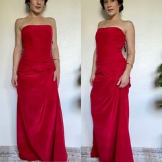 Stunning Full-Length Gown With Lace Up Corset Top In Sultry Red By Nicole Miller *Size: 4 *Corset Style Bodice W/ Stretchy Laces, Hidden Side Zip On Corset, Hidden Back Zip On Skirt, Straps That Can Be Sewn On (~16.25” Each) *51% Acetate, 49% Cotton *See Last Pic For Measurements Elegant Red Ruched Gown, Red Evening Dress With Ruched Bodice For Prom, Fitted Red Maxi Dress With Ruched Bodice, Strapless Fitted Red Carpet Gown, Red Strapless Evening Dress With Ruched Bodice, Red Sleeveless Maxi Dress With Ruched Bodice, Red Maxi Dress With Ruched Bodice, Red Strapless Gown With Fitted Bodice, Red Fitted Gown With Ruched Bodice