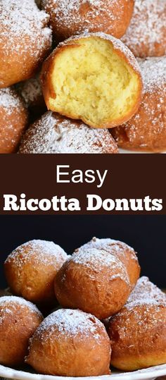 an easy recipe for ricotta donuts with powdered sugar on the top and bottom