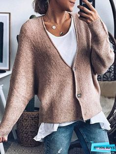 Suit Collar Double Pockets Knitted Coat | BestDealBuys Winter Fashion Jackets, Winter Vest, Winter Cardigan, Cardigan Long, V Neck Cardigan, Look Plus, Cardigan Tops, Sweater Coats, Long Sleeve Cardigan