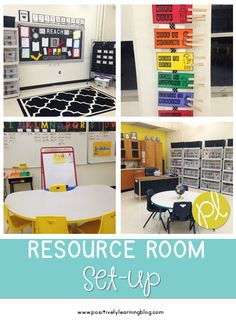 there are many different pictures in this classroom with the words, resources room set up