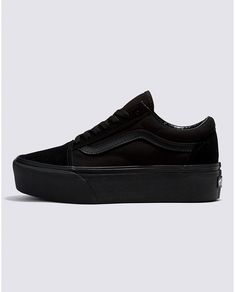 Vans | Old Skool Stackform Suede/Canvas Black/Black Shoe Old Skool Stackform, Vans Store, Black Platform Shoes, Black Shoe, After All These Years, Paying Attention, Action Sports, Black Platform, Now And Forever