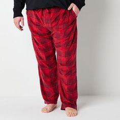 These St. John's Bay men's big plaid pajama pants are perfect for a restful night's sleep or relaxing at home. Made from 100% cotton, the pajama pants feature two side slip pockets and an elastic-drawstring waist. Complete the comfy look with a soft t-shirt and slippers. Closure Type: Full Elastic, DrawstringPockets: 2 Side Slip PocketsApparel Length: 47 InchesFiber Content: 100% PolyesterFabric Description: Knit, MicrofleeceInseam: 32 InCare: Machine Wash, Tumble DryCountry of Origin: Imported Red Plaid Pants Pajamas, Red Plaid Pjs Pants, Plaid Pajama Pants Men, Red Plaid Pajama Bottoms, Red And Black Plaid Pajamas, Plaid Pajama, Mens Pajama Pants, Plaid Pajama Pants, Plaid Pajamas