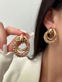 Gold Statement Earrings, Anthropologie Jewelry, Circle Earrings Studs, Circle Studs, Watches Women Fashion, Big Earrings, Stainless Steel Earrings, Vintage Copper, Delicate Necklace