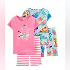 Carter's Girls 4 Piece Flamingo Pajama Set. Size 10 / 10a. New With Tags In Online Packaging. 100% Snug Fit. 2 Short Sleeve Shirts. 2 Shorts. Interchangeable Pieces. Multi Colored. Flamingo On Pool Floatie. Alligator Pizza Flamingo Whale. Your Items Will Be Packaged With Care For The Shipping Process. Carters Size Chart, Shorts Pajama Set, Cotton Pjs, Carters Girl, Cotton Pyjamas, Girls Pajamas, Short Pajama Set, Kids Pajamas, Pajama Shorts