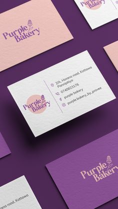 Purple Bakery- Rebranding by Kushanthi Hasinika Business Card Bakery, Bakery Card Design, Purple Bakery, Bakery Business Cards, Bakery Branding, Graphic Design Business Card, Logo Minimalist, Bakery Logo, Instagram Branding