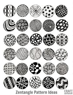 a bunch of circles that have been drawn in black and white, with different designs on them